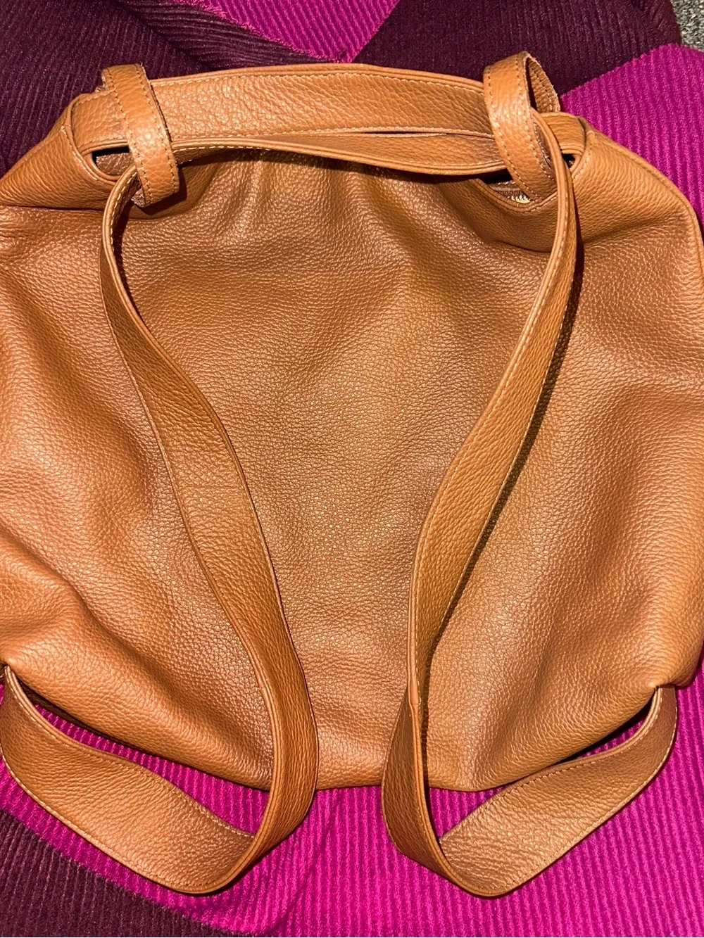 Vera Pelle Leather Convertible Backpack, Made in Italy Cognac Tan Hobo Bag Italy